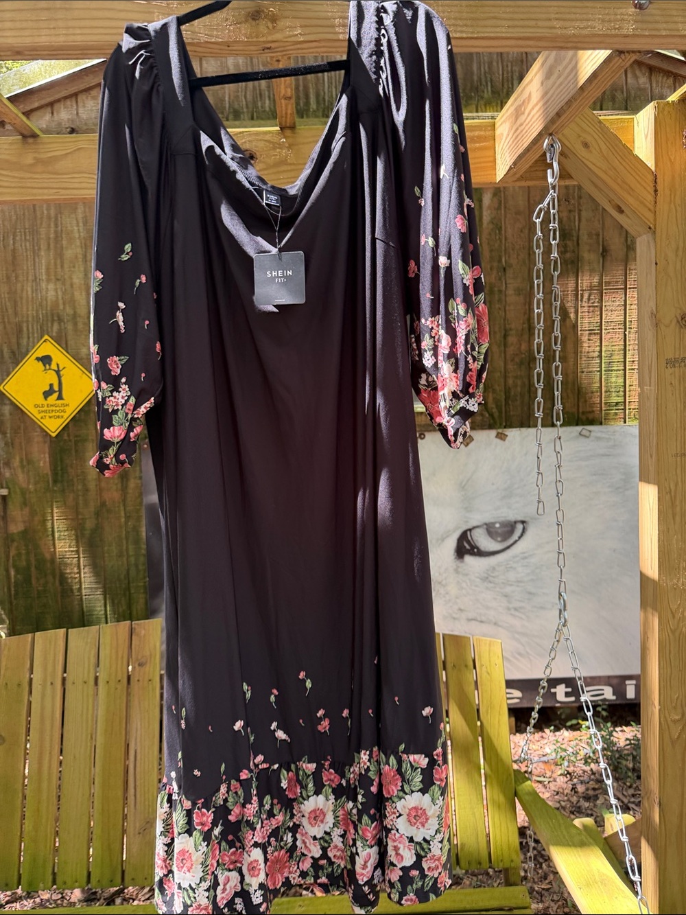 SHEIN Black Floral Maxi Dress with Pink & Green Accents size 28/30 NWT